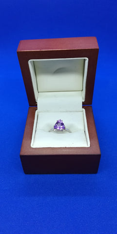Sterling Silver Genuine Amethyst Trillion Ring