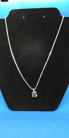 18" Sterling Silver box necklace with Aquamarine oval pendant