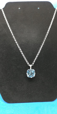 24" Sterling Silver Rolo necklace with ~14ct Geniune Blue Topaz Cushion pendant