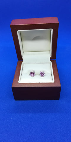 6 prong Sterling Silver & Pink Sapphire Solitaire Earrings