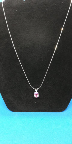 20" Sterling Silver snack necklace with Pink Sapphire oval pendant